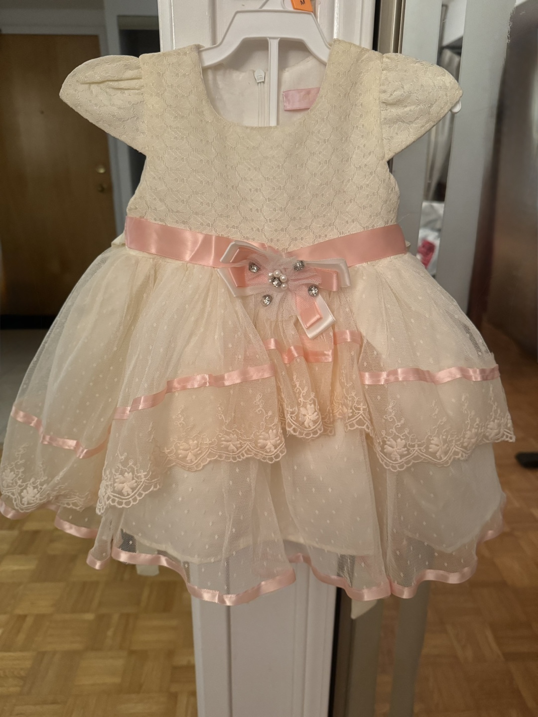 Cream & Pink Dress - Size 3-6 months