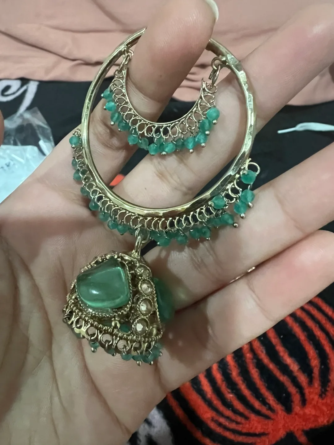 Green Jhumka Earrings thumbnail
