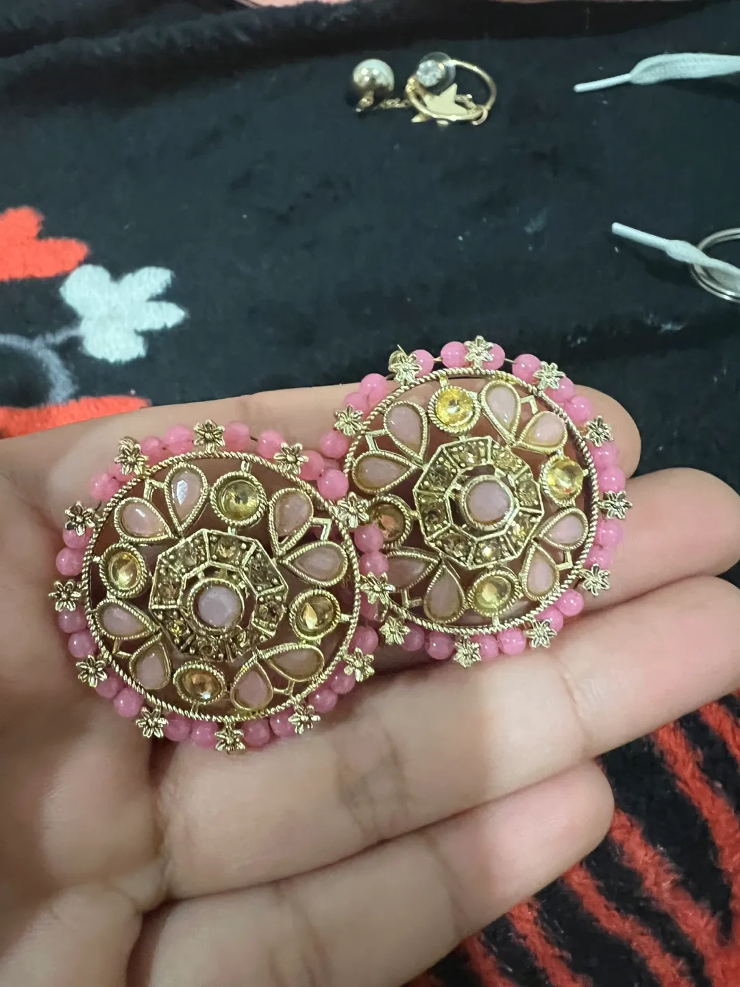 Pink & Gold Tone Earrings thumbnail