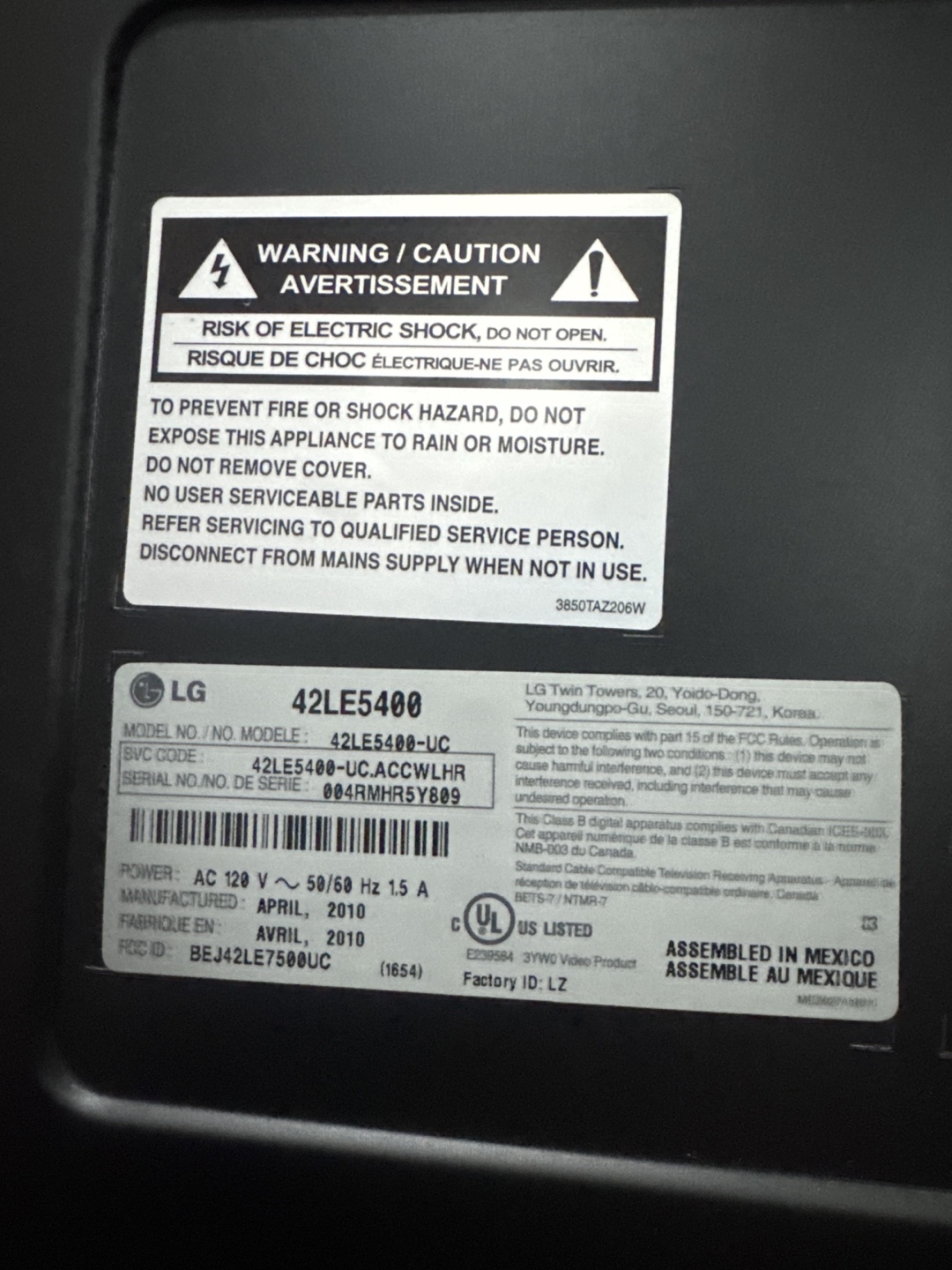 LG 42LE5400 49”LCD TV - photo 2