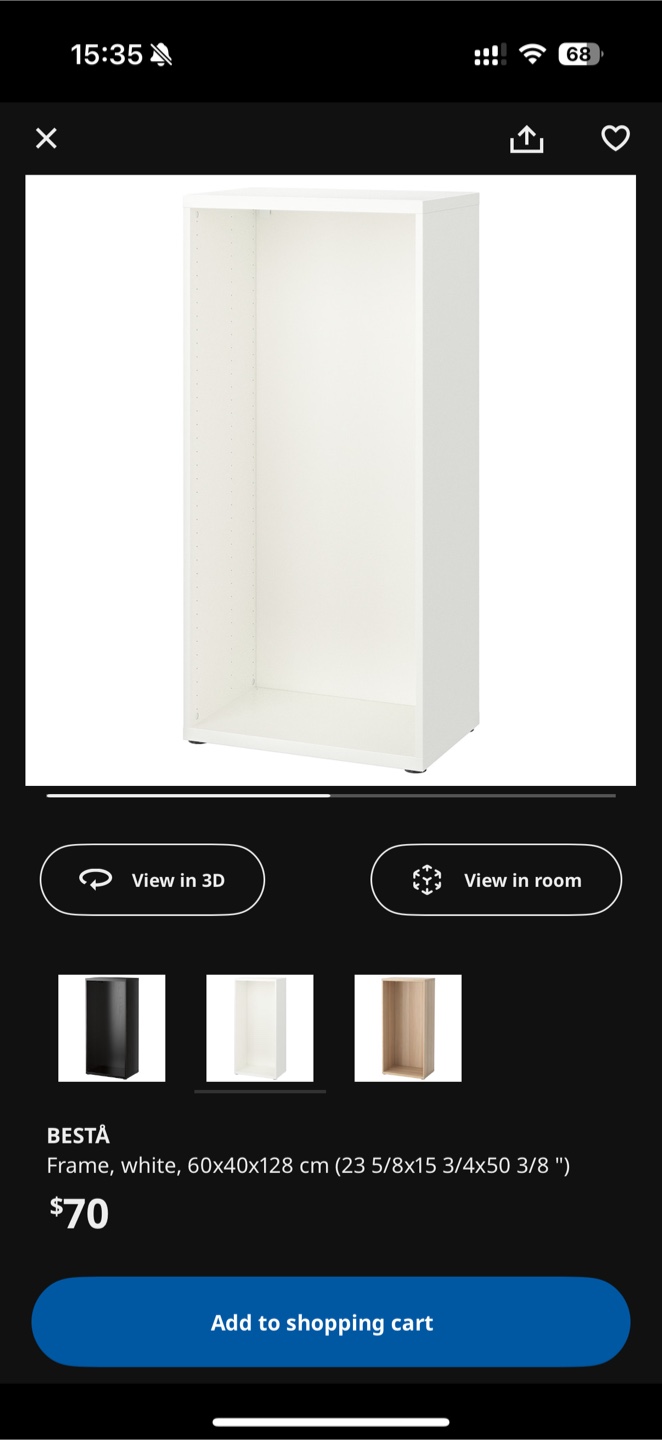 Besta Frame 60x40x128cm with 3 shelves - White - photo 2