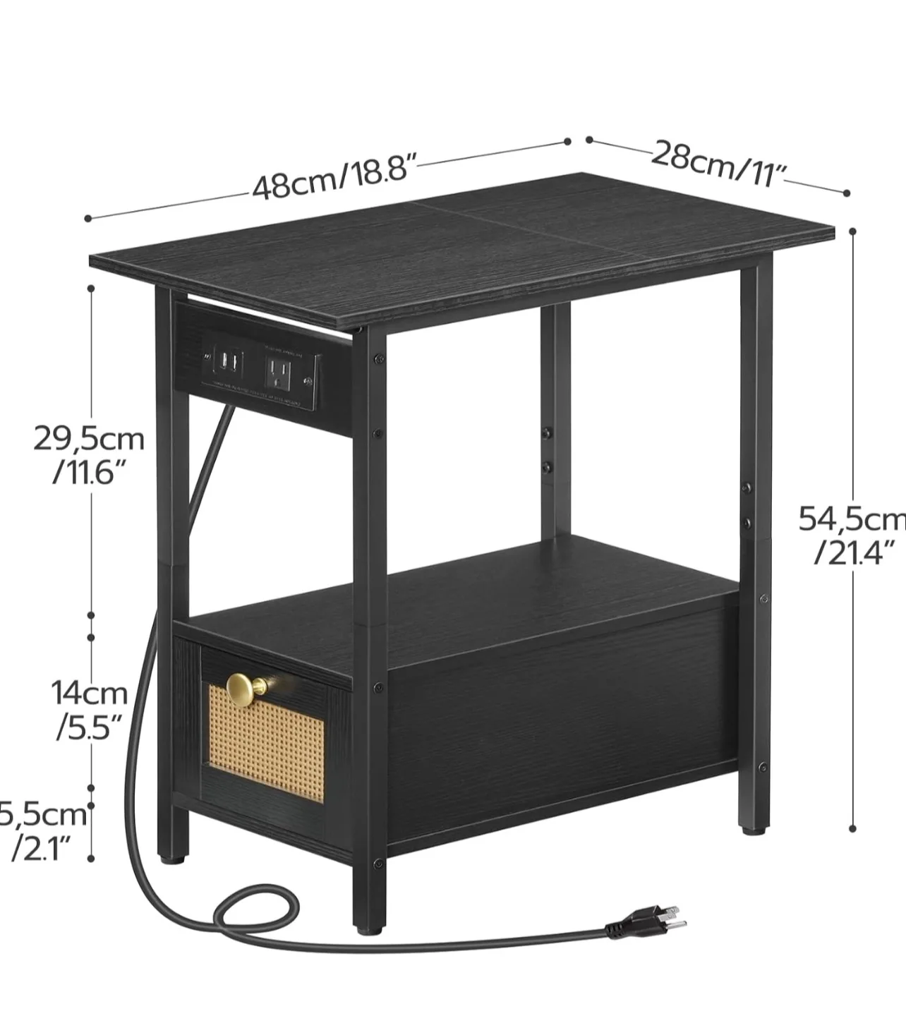 Black Nightstand with USB Ports & Drawer image indicator(4)