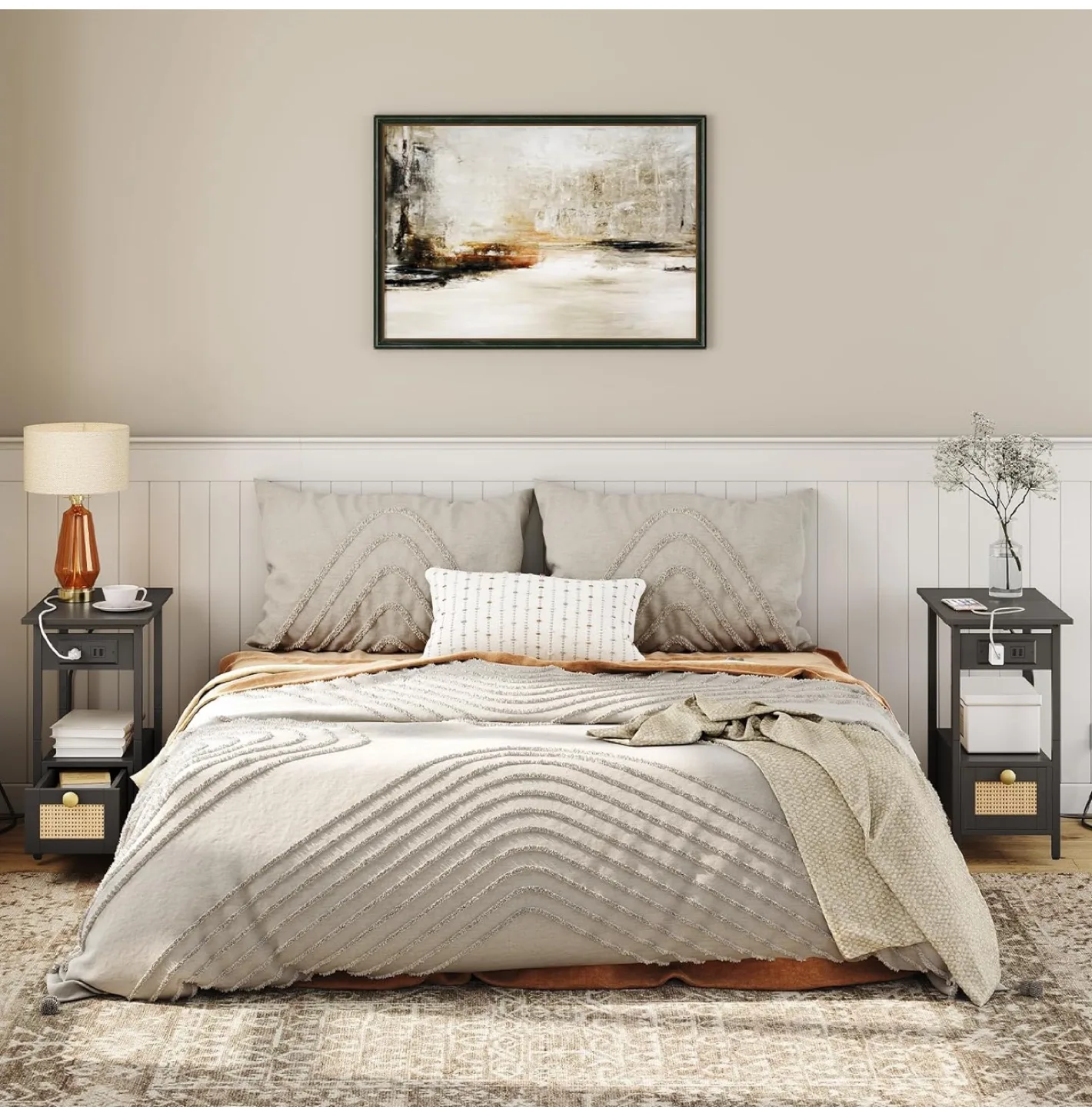 Black Nightstand with USB Ports & Drawer image indicator(3)