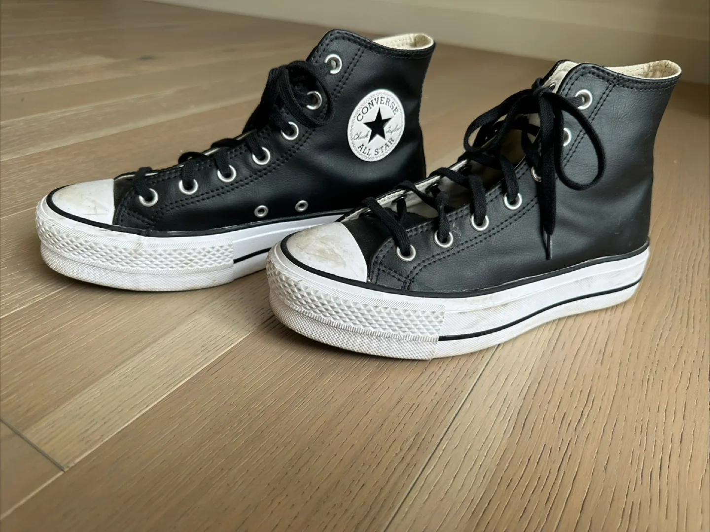 Converse black leather platform sneakers - woman’s size 8 thumbnail