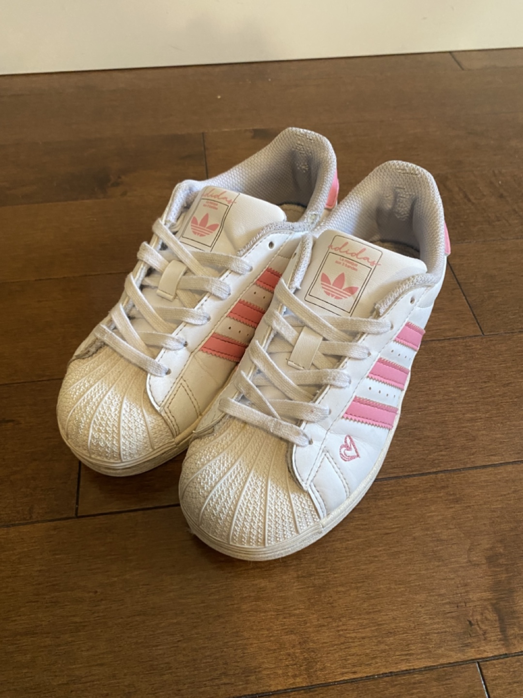 1Y Adidas Superstars in White & Pink