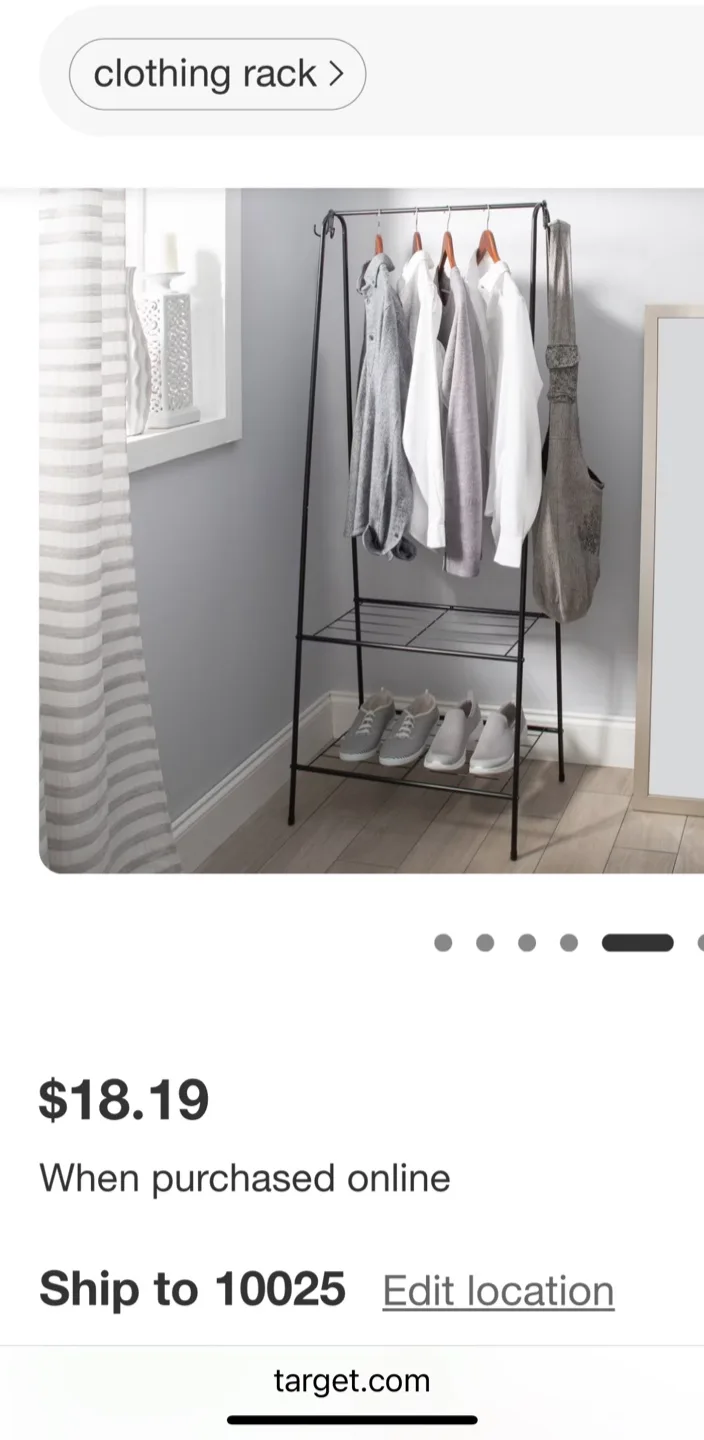 #freecycle Black Clothing Rack with 2 Shelves & Hooks thumbnail