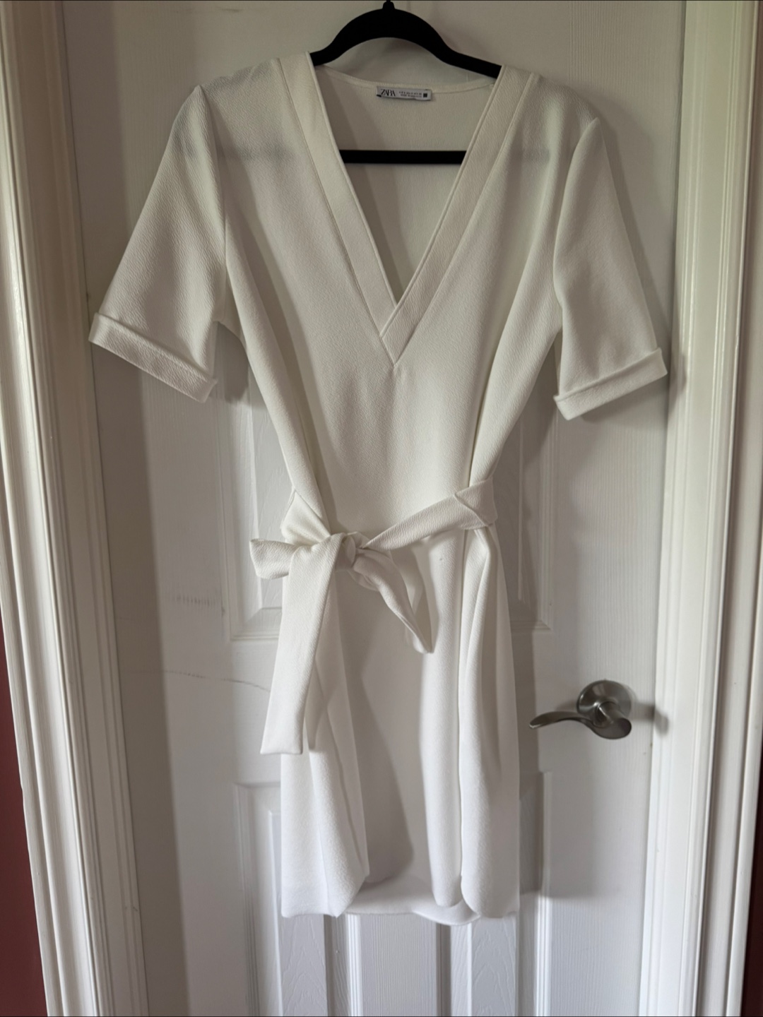 Zara White V-Neck Dress - Size S