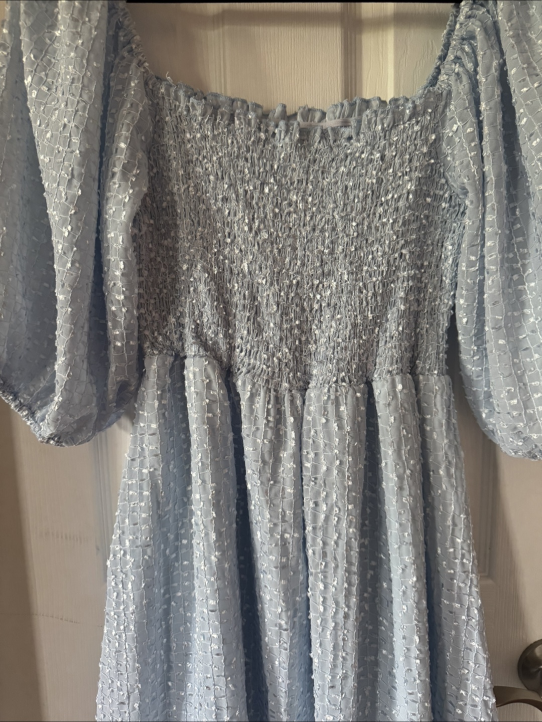 Blue Smocked Puff Sleeve Dress - photo 3