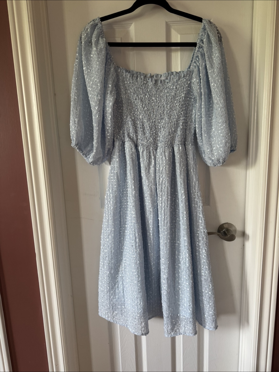 Blue Smocked Puff Sleeve Dress - photo 2