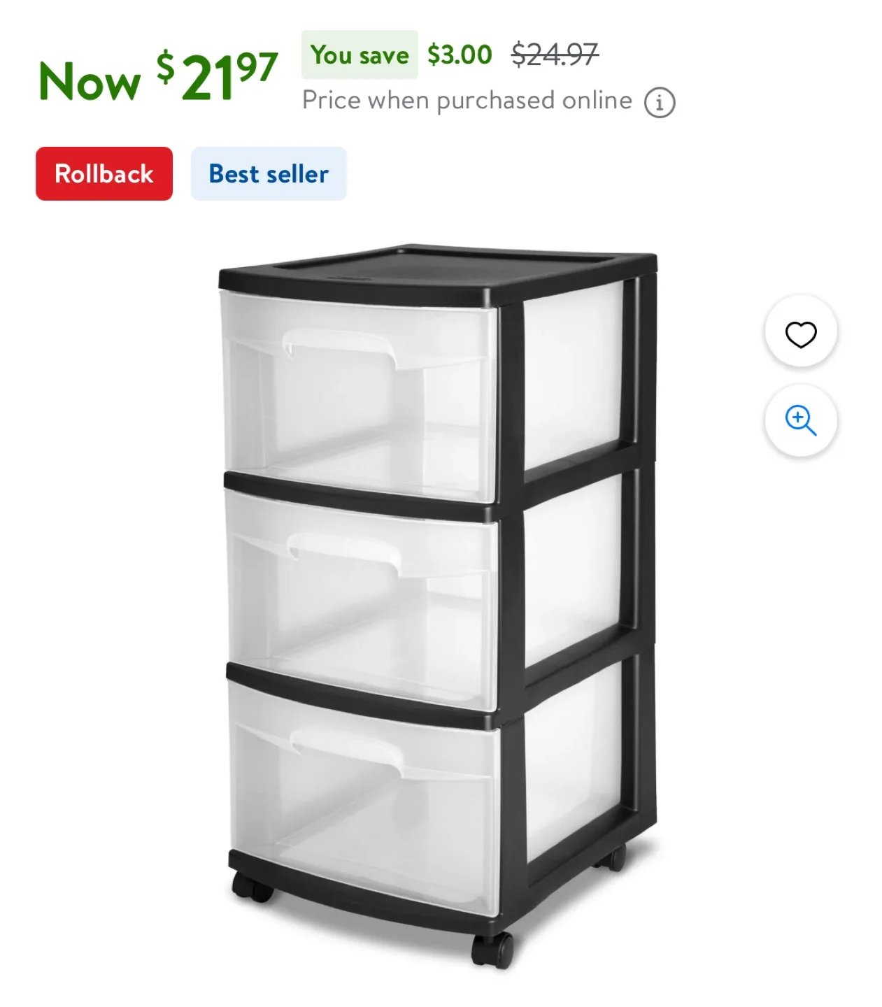 3-Drawer Wide Weave Tower - Black Frame thumbnail