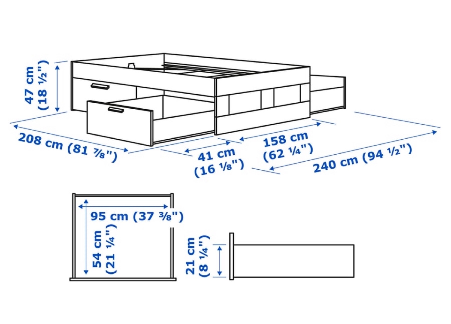 IKEA BRIMNES Bed frame with storage, black, Queen - photo 3