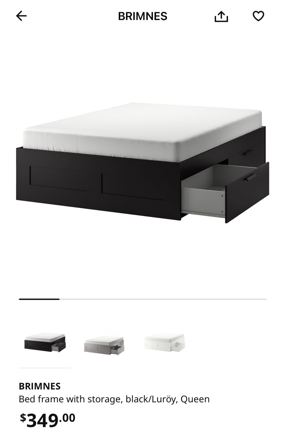IKEA BRIMNES Bed frame with storage, black, Queen