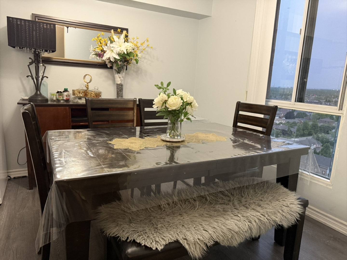 Dining Table with 4 chair and a bench