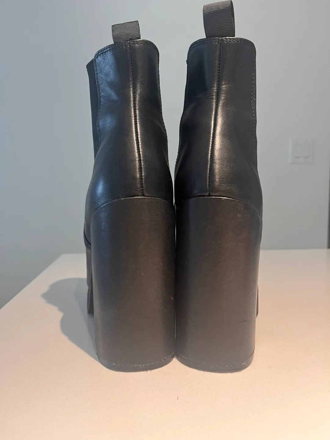 Steve Madden Black Leather Platform Heel Boots, Size 8 image indicator(2)