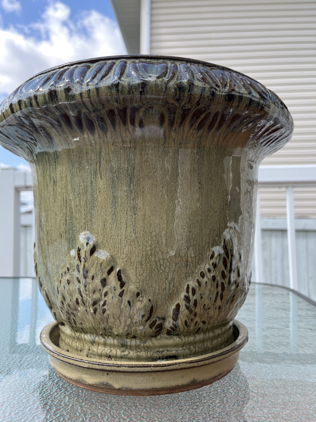 Glazed Ceramic Planter Pot with Tray - photo 2
