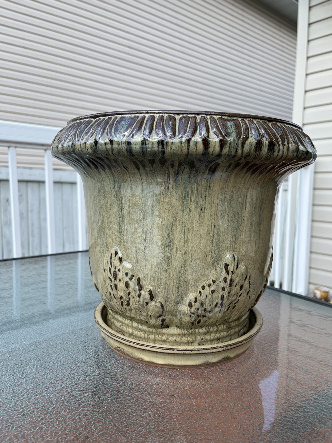 Glazed Ceramic Planter Pot with Tray