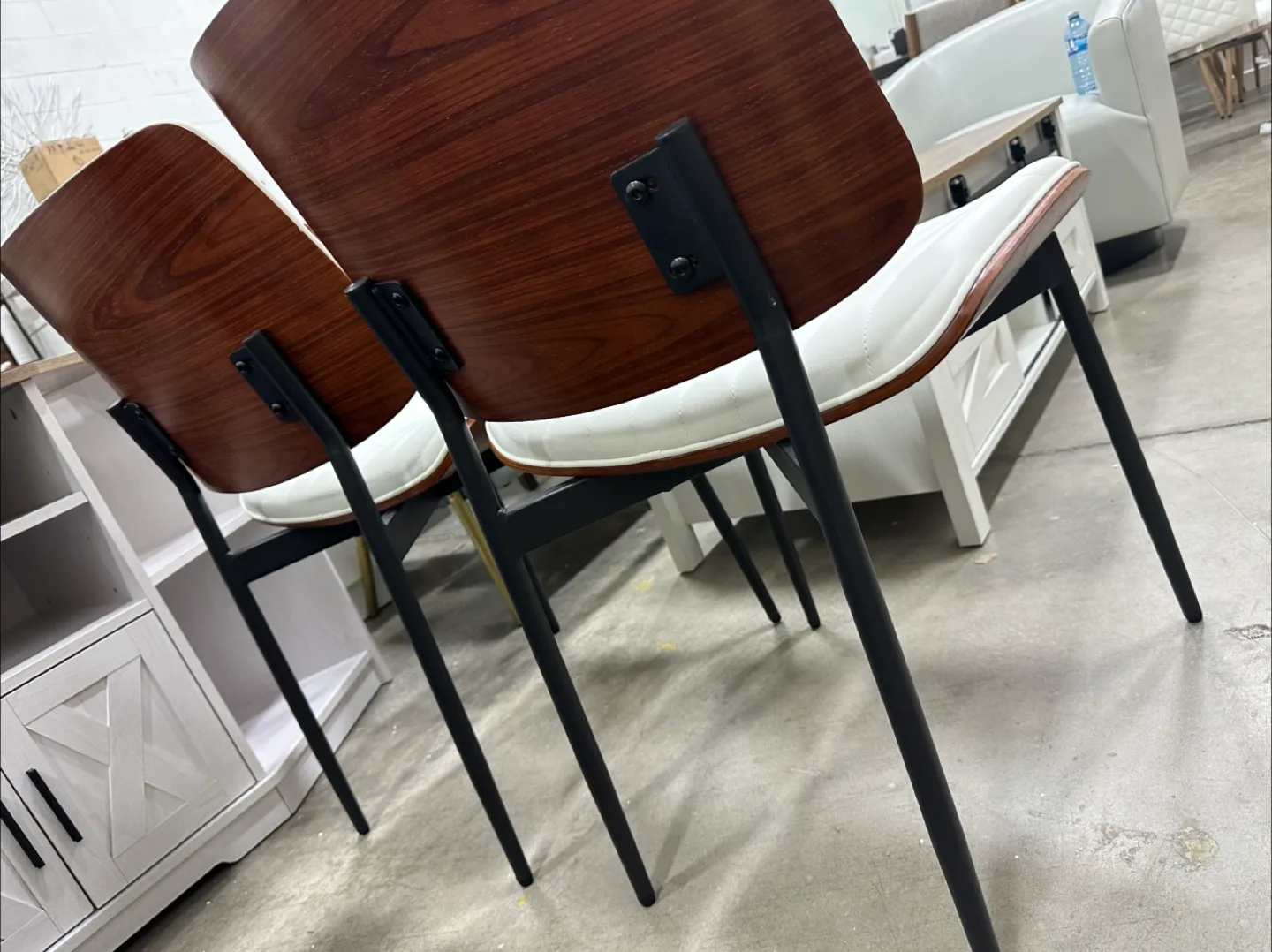 Set of 2 Modern Dining Chairs - Wood & White