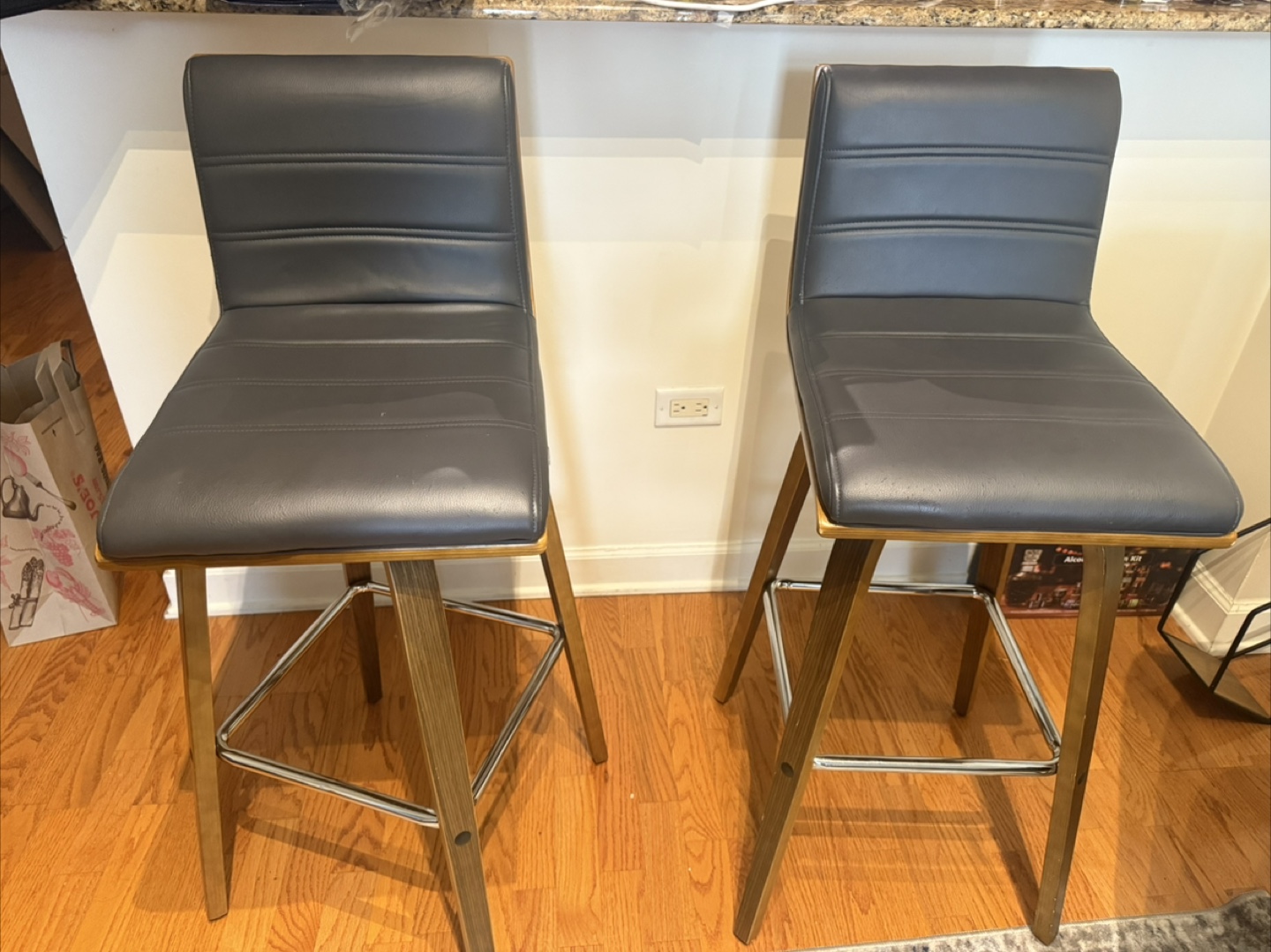 Gray Faux Leather Bar Stools (2)