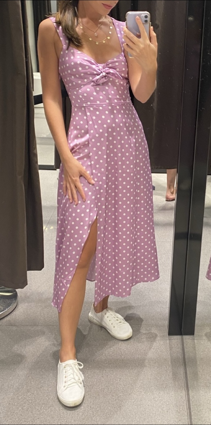 Zara XS Purple Polka Dot Midi Dress