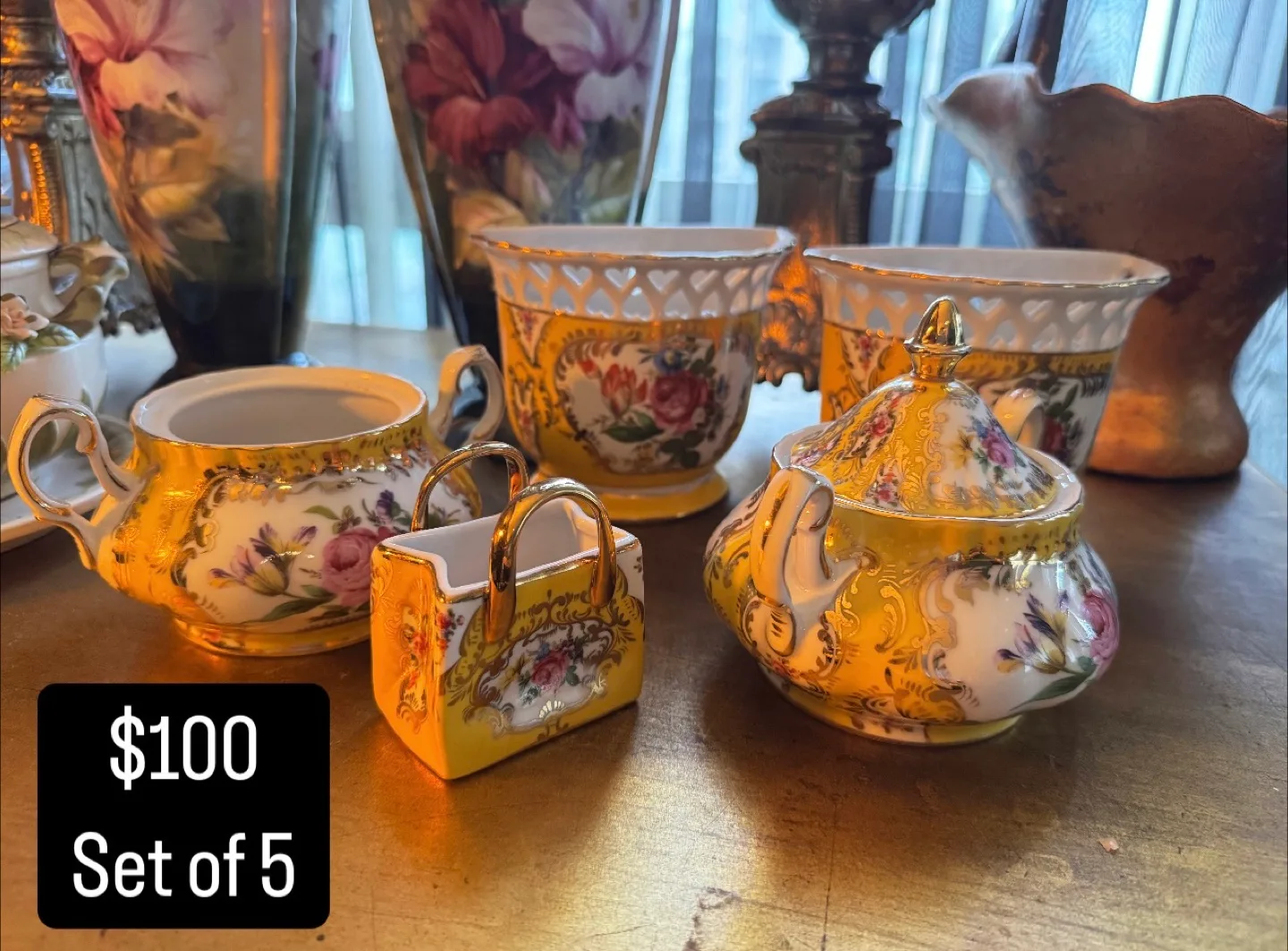 Vintage Floral Porcelain Set of 5 thumbnail