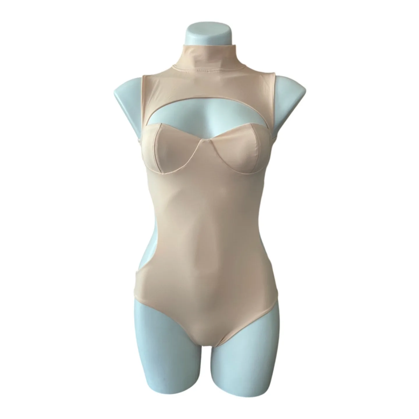 NWT Soft Peachy Pink High Neck Cut Out Swimsuit thumbnail