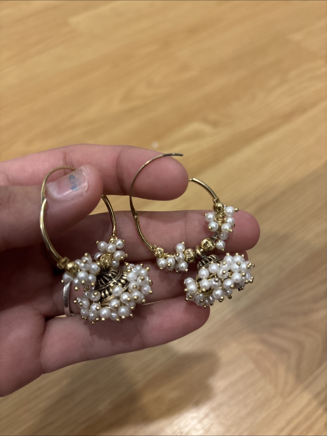 Pearl Jhumka Earrings - Gold Tone - photo 2