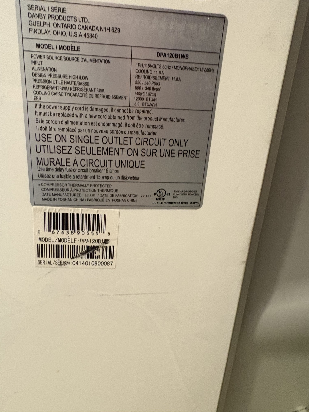 Danby Portable Air Conditioner DPA120B1WB - photo 2