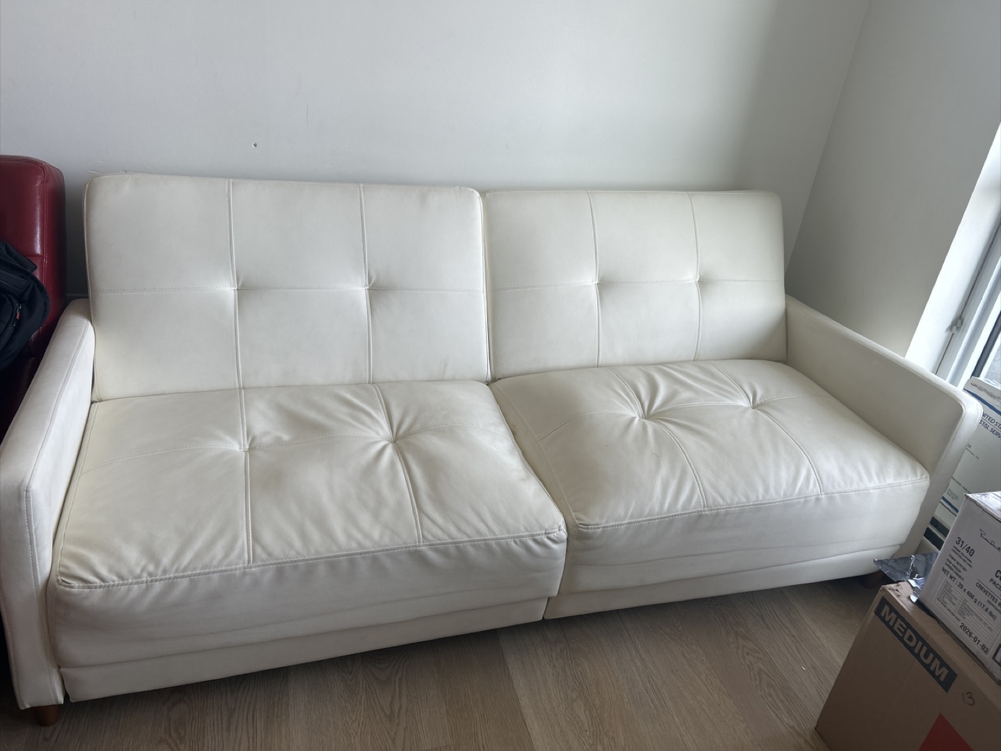 White Leather Sofa Bed - photo 5