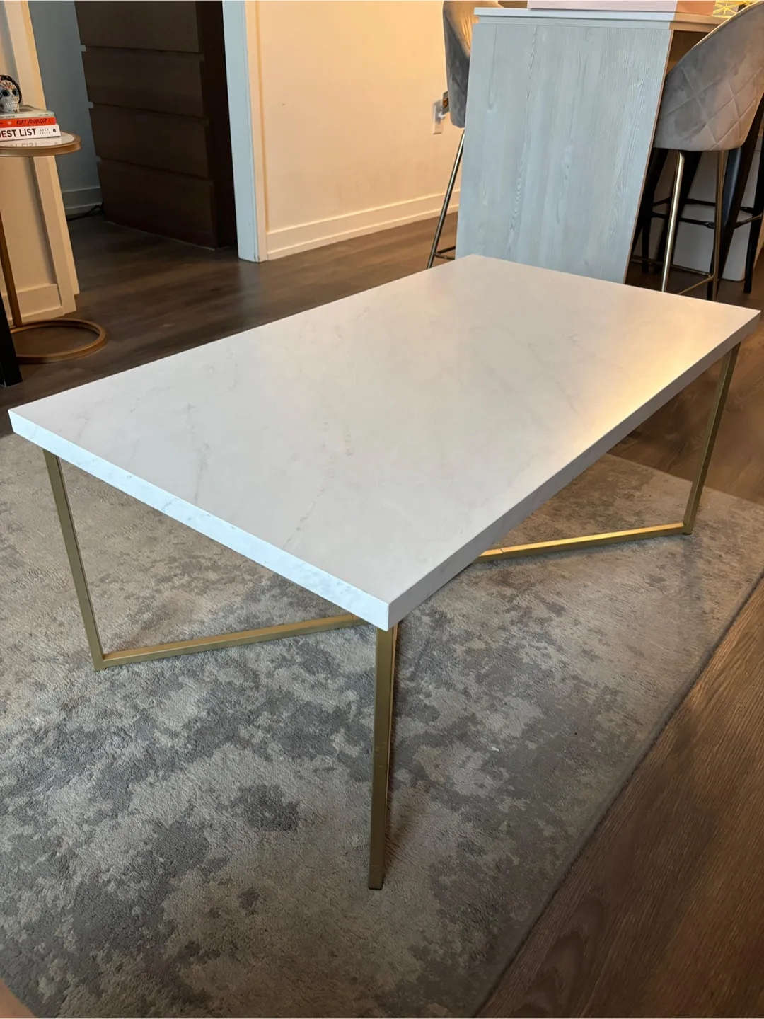Marble-look Coffee Table with Gold Legs thumbnail