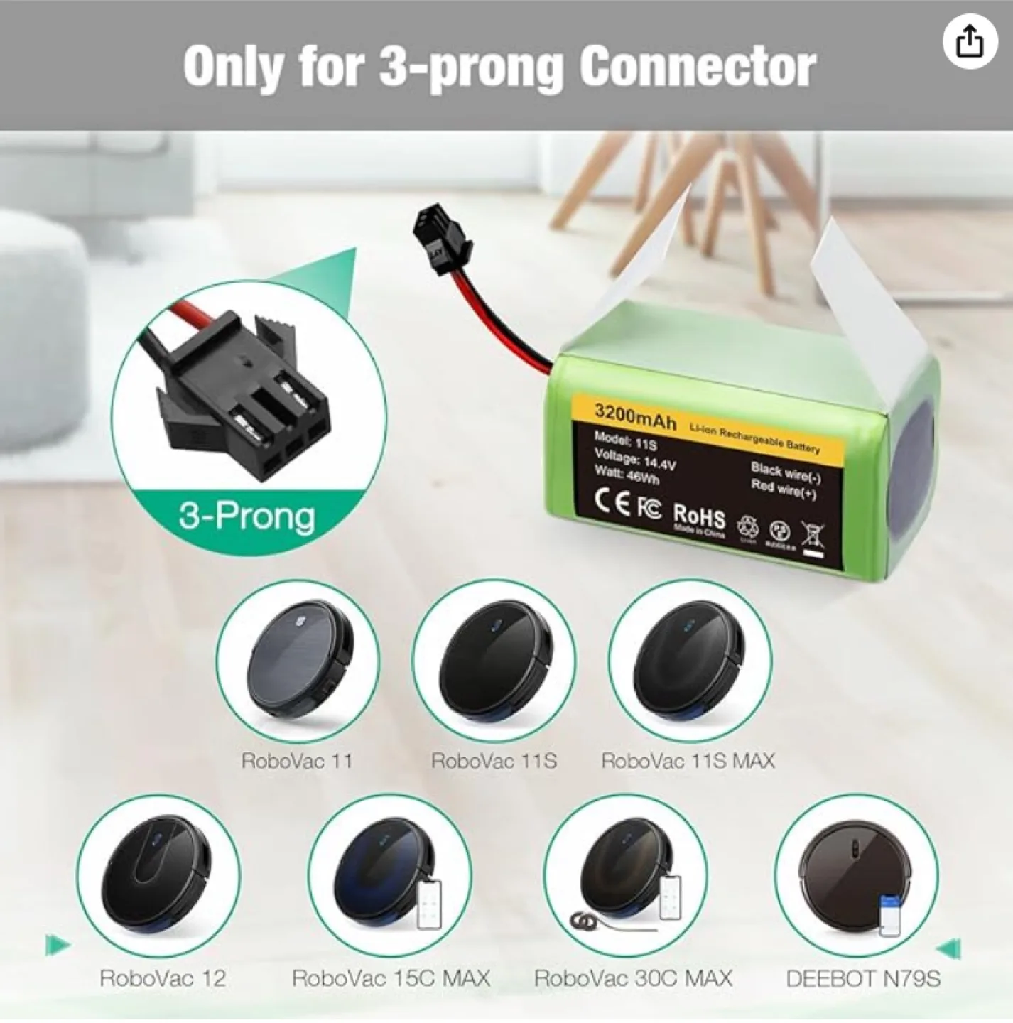 Robot Vacuum Battery - 3200mAh image indicator(3)