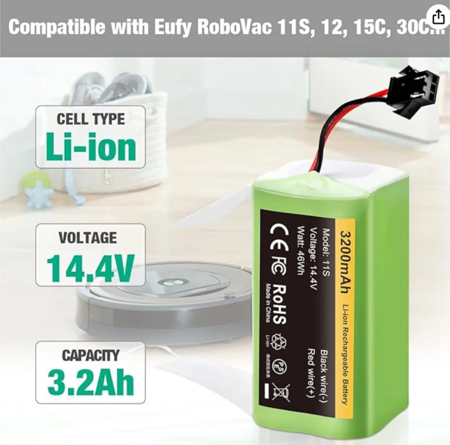 Robot Vacuum Battery - 3200mAh image indicator(2)