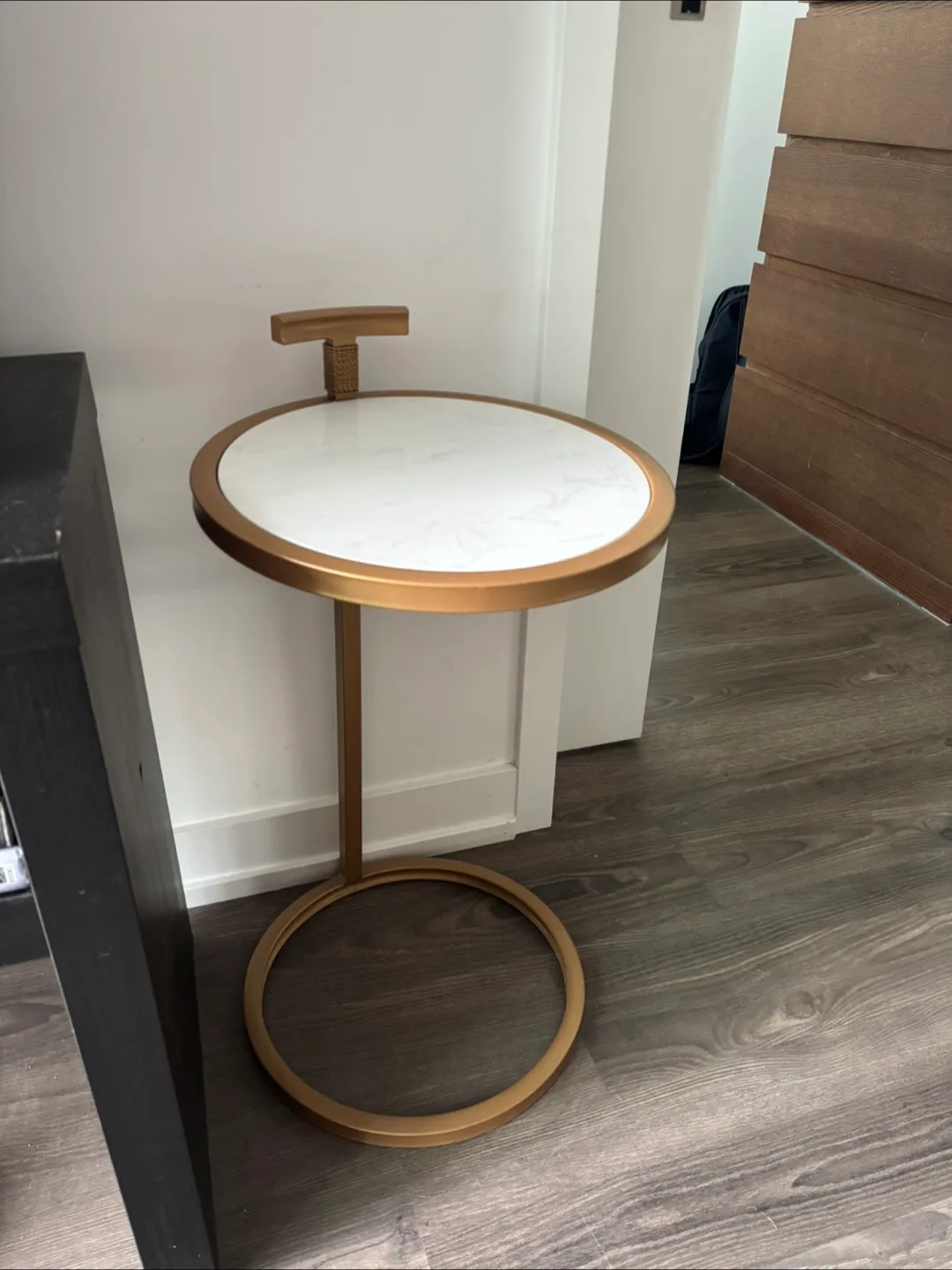 Gold Accent Table with Faux Marble Top thumbnail