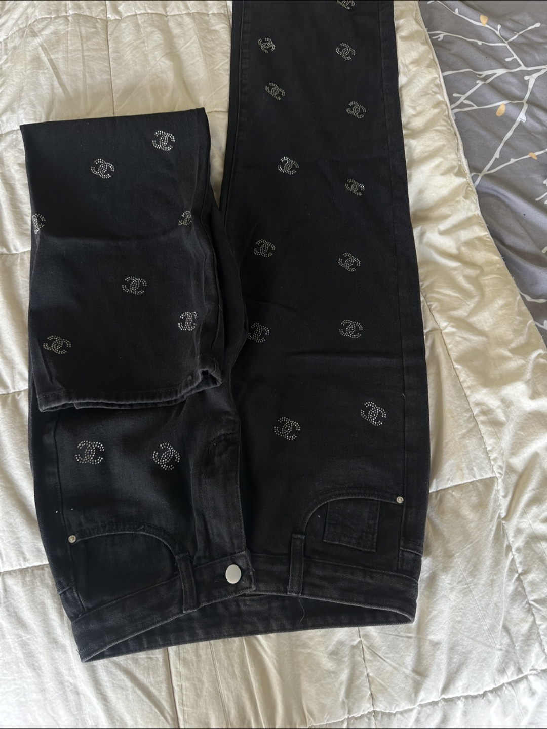 Black Jeans with Logo Pattern - photo 2