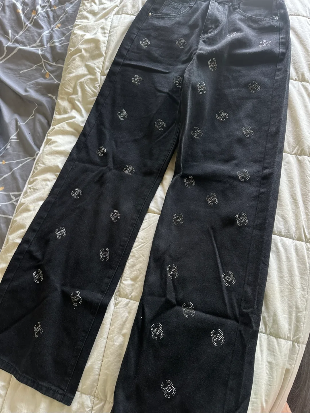 Black Jeans with Logo Pattern