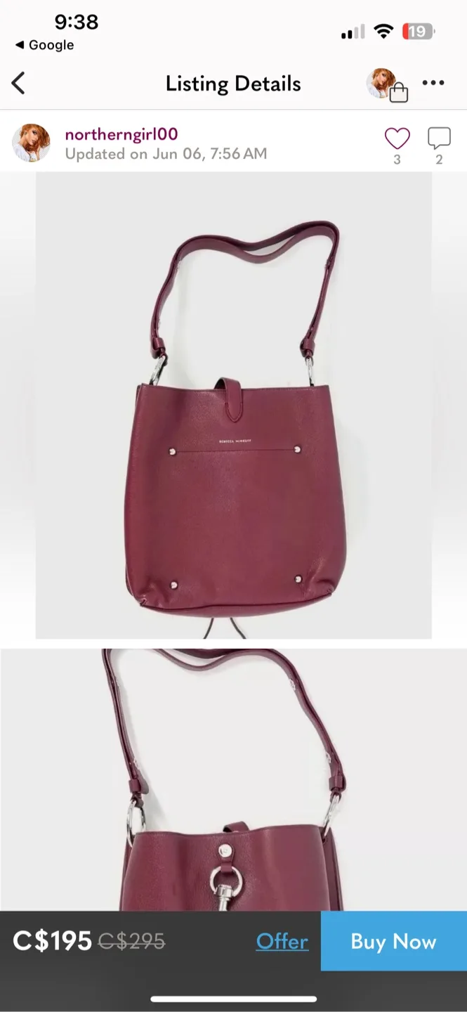 Rebecca Minkoff Burgundy Leather Bucket Bag image indicator(8)