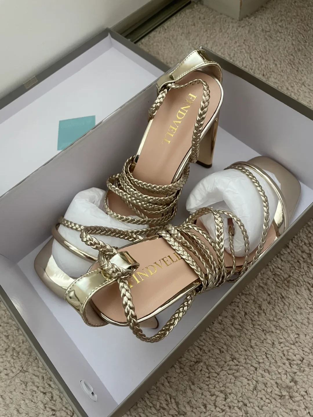 Brand New Strappy Heels - Gold, Size 9.5 thumbnail