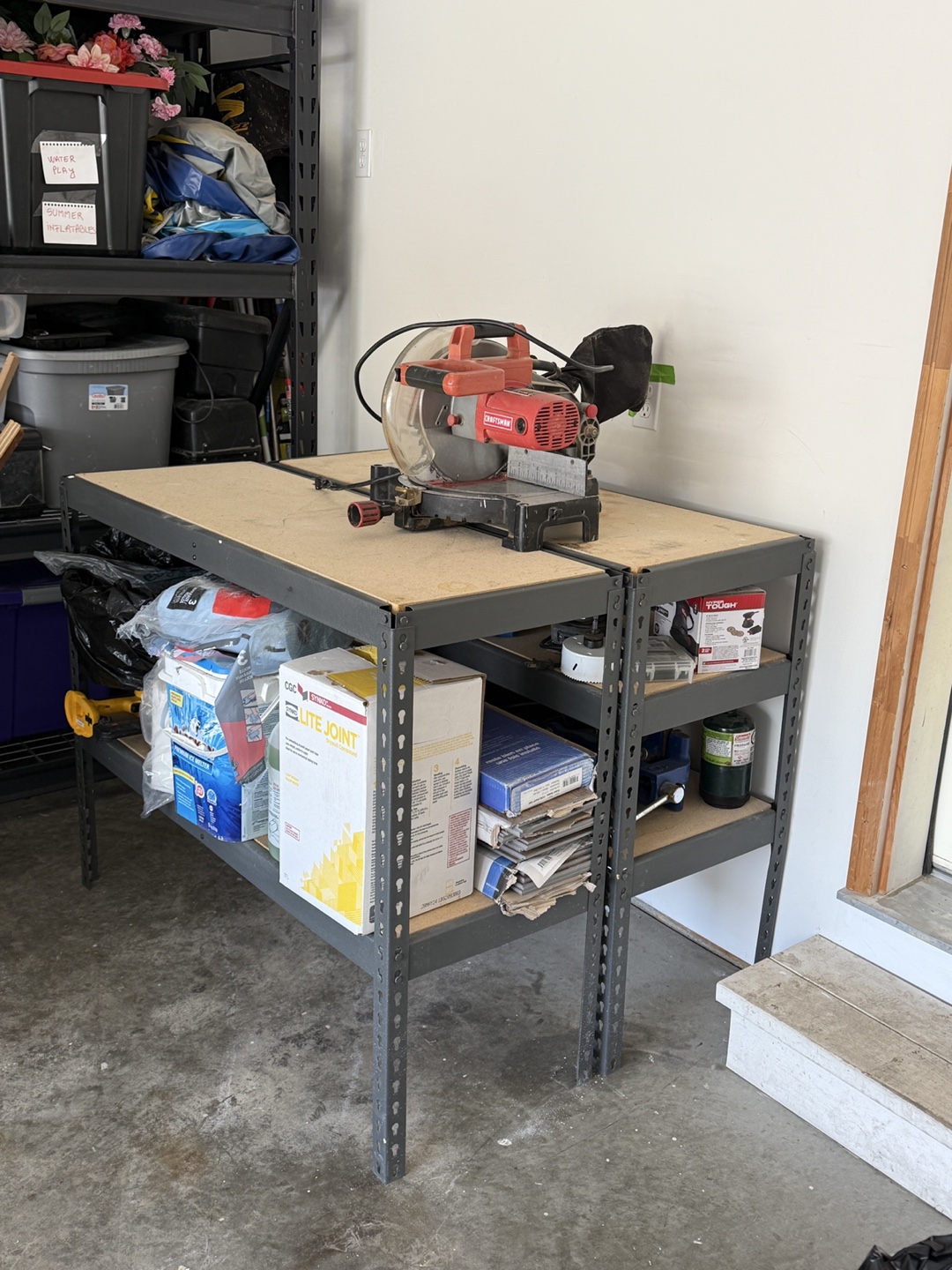 2 garage metal workbenches with adjustable shelves