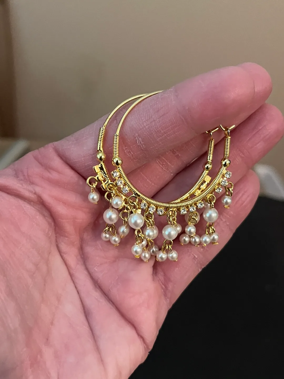 Gold Tone Hoop Earrings with Pearls image indicator(2)