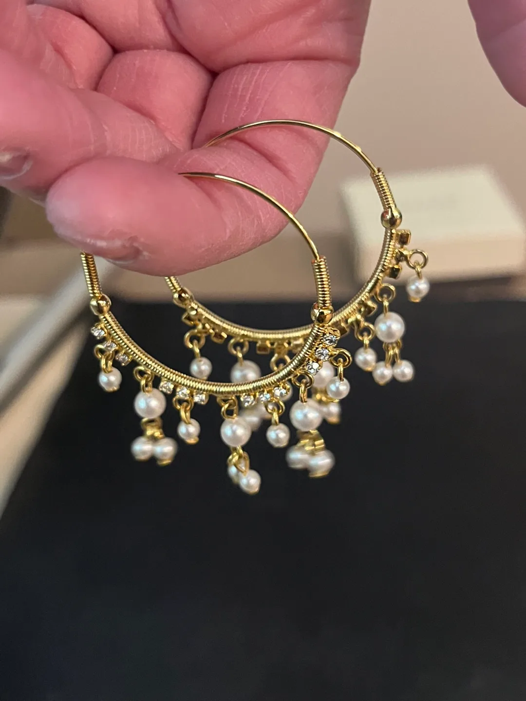 Gold Tone Hoop Earrings with Pearls image indicator(3)