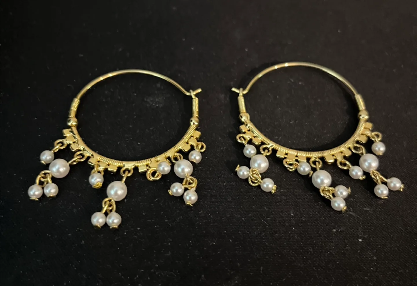 Gold Tone Hoop Earrings with Pearls image indicator(5)