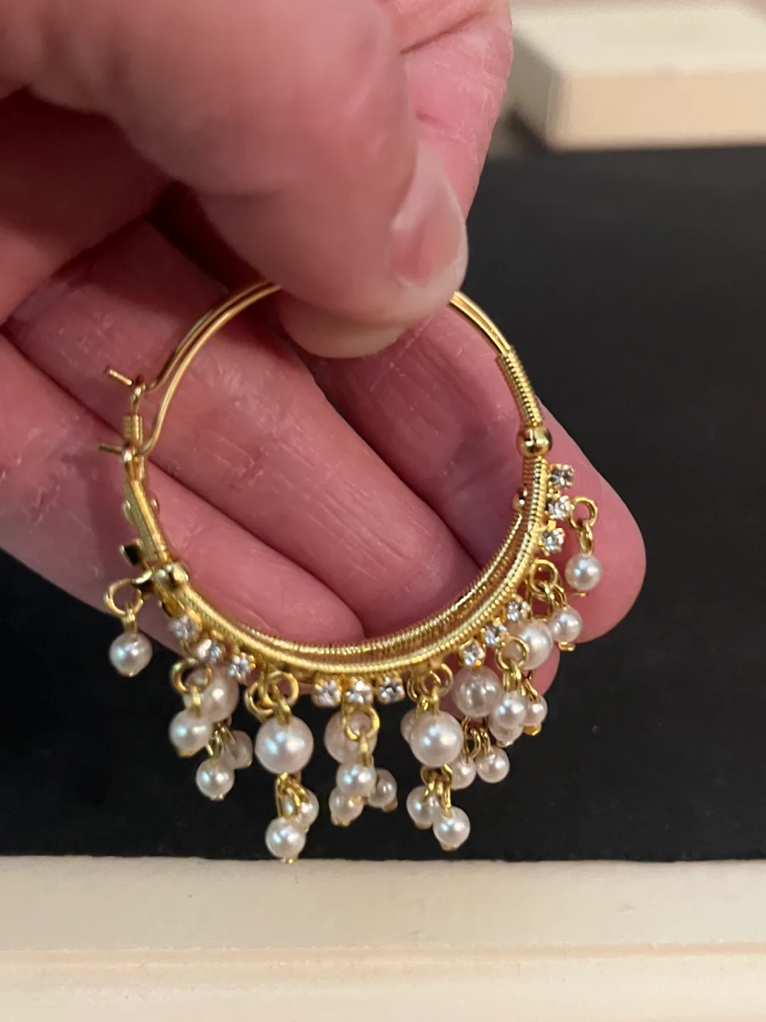 Gold Tone Hoop Earrings with Pearls thumbnail