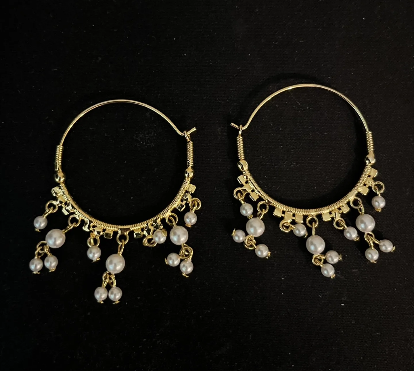 Gold Tone Hoop Earrings with Pearls image indicator(6)