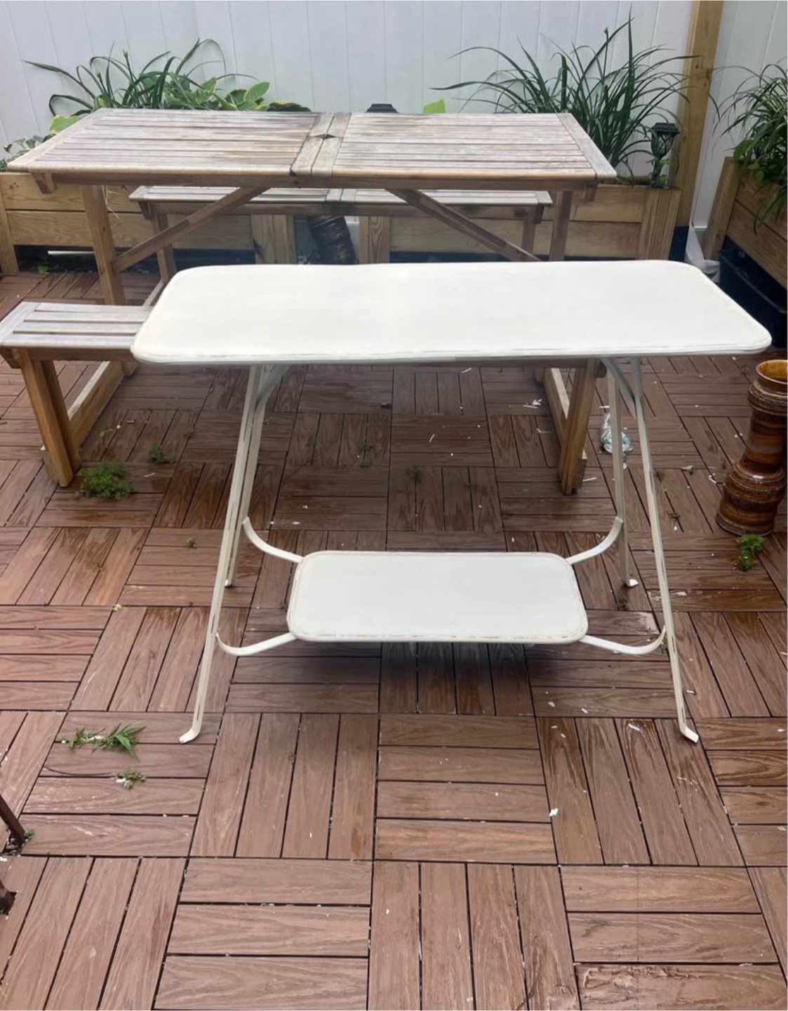 Vintage Looking White Metal Side Table