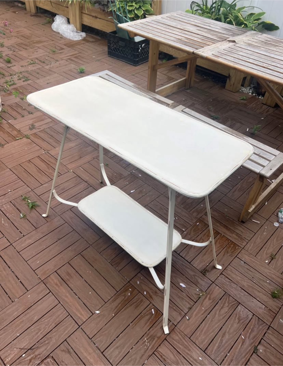 Vintage Looking White Metal Side Table - photo 2