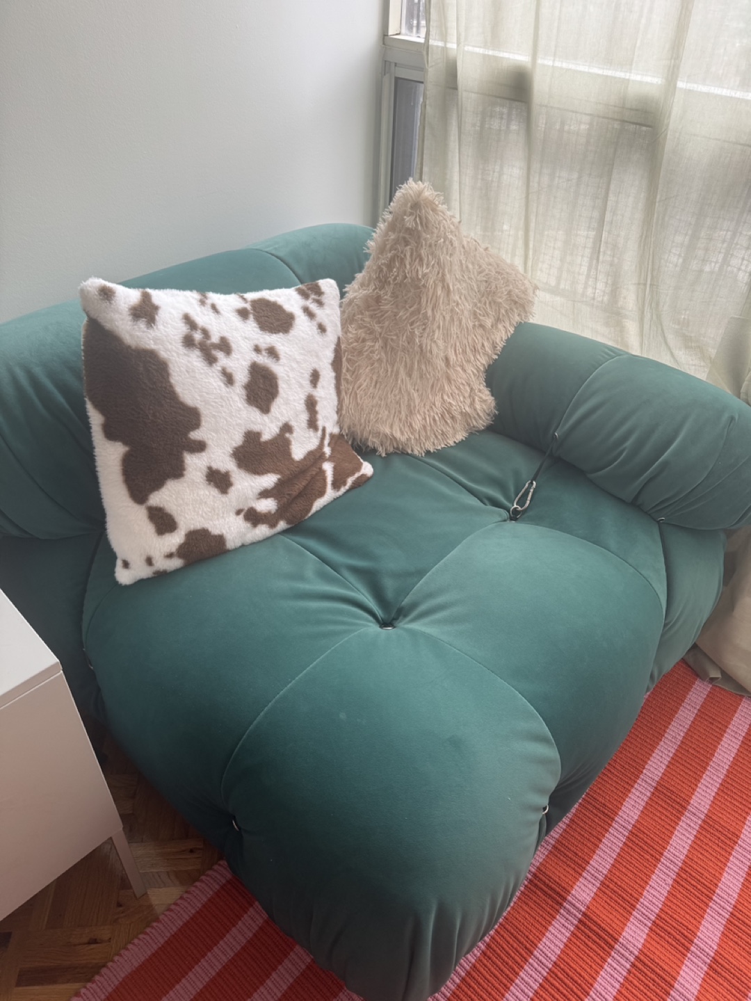 1-2 seater velvet green caterpillar sofa