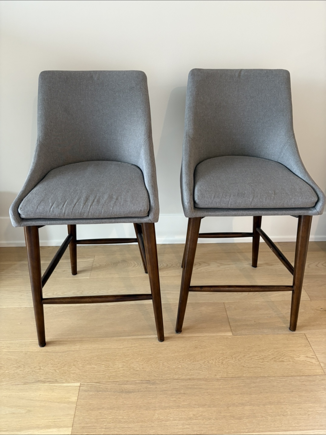 Set of 2 Gray Fabric Bar Stools