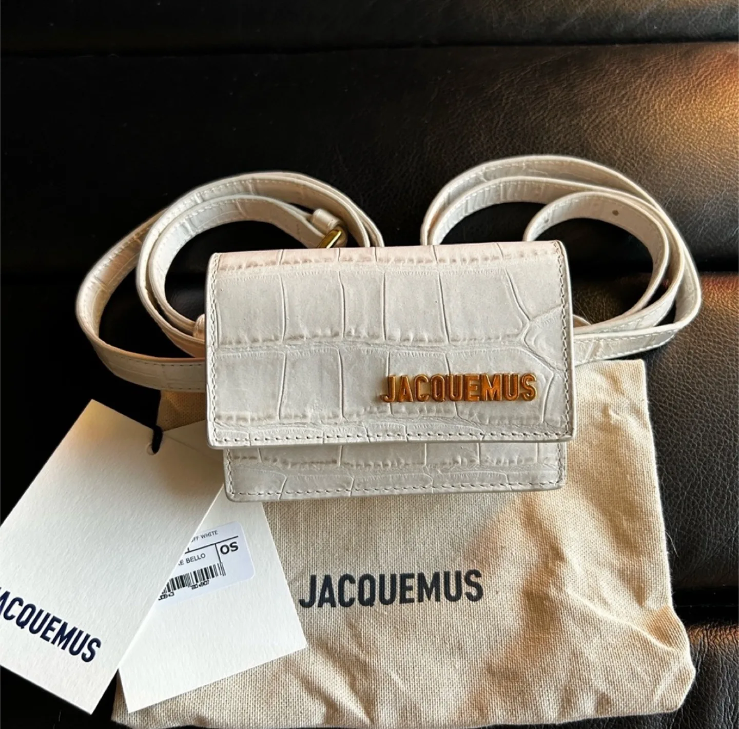 Jacquemus White Croc Embossed Leather La Ceinture Bello Belt Bag thumbnail