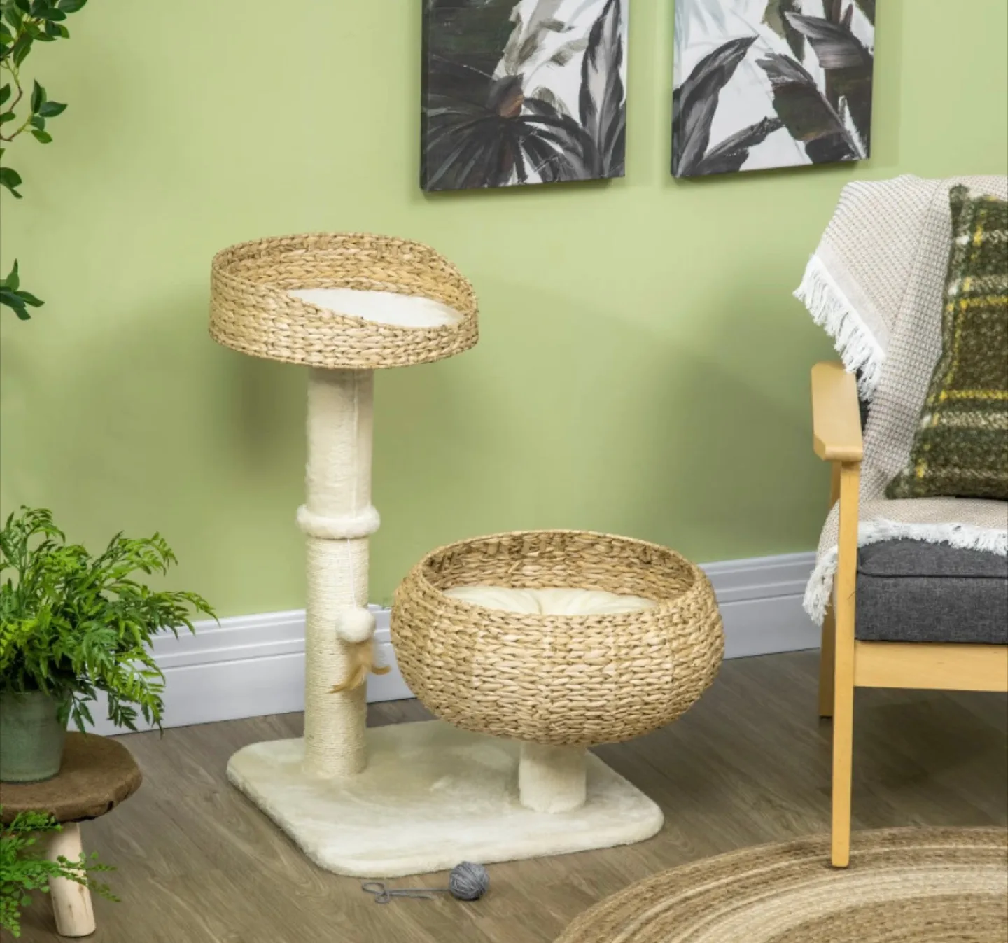 28" CAT TREE W. SCRATCHING POST DOUBLE BED thumbnail