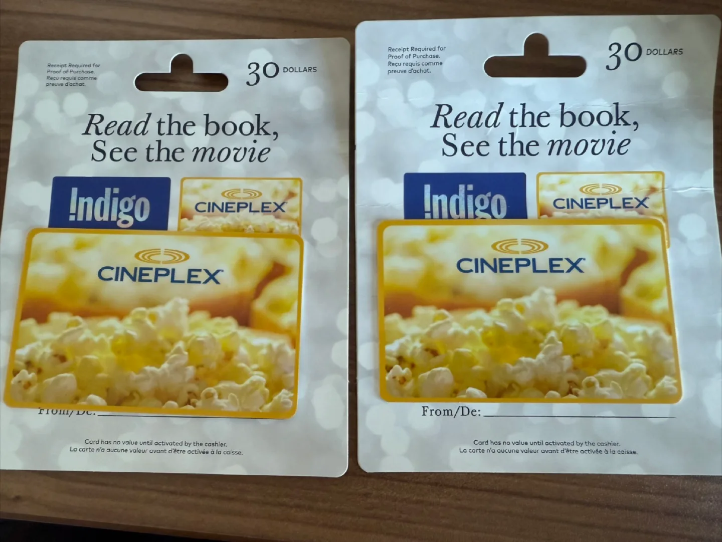 Cineplex gift cards $15 x 2 ($30) thumbnail