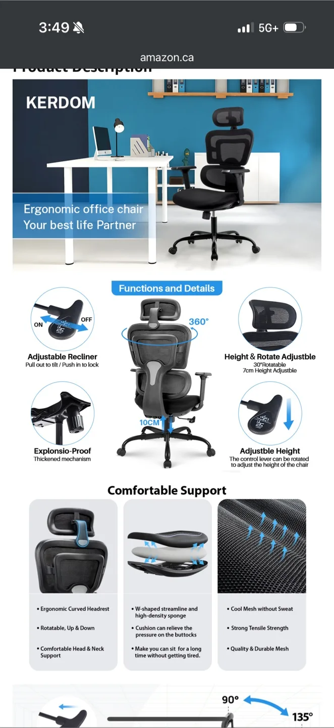 KERDOM Ergonomic Office Chair - Black image indicator(5)